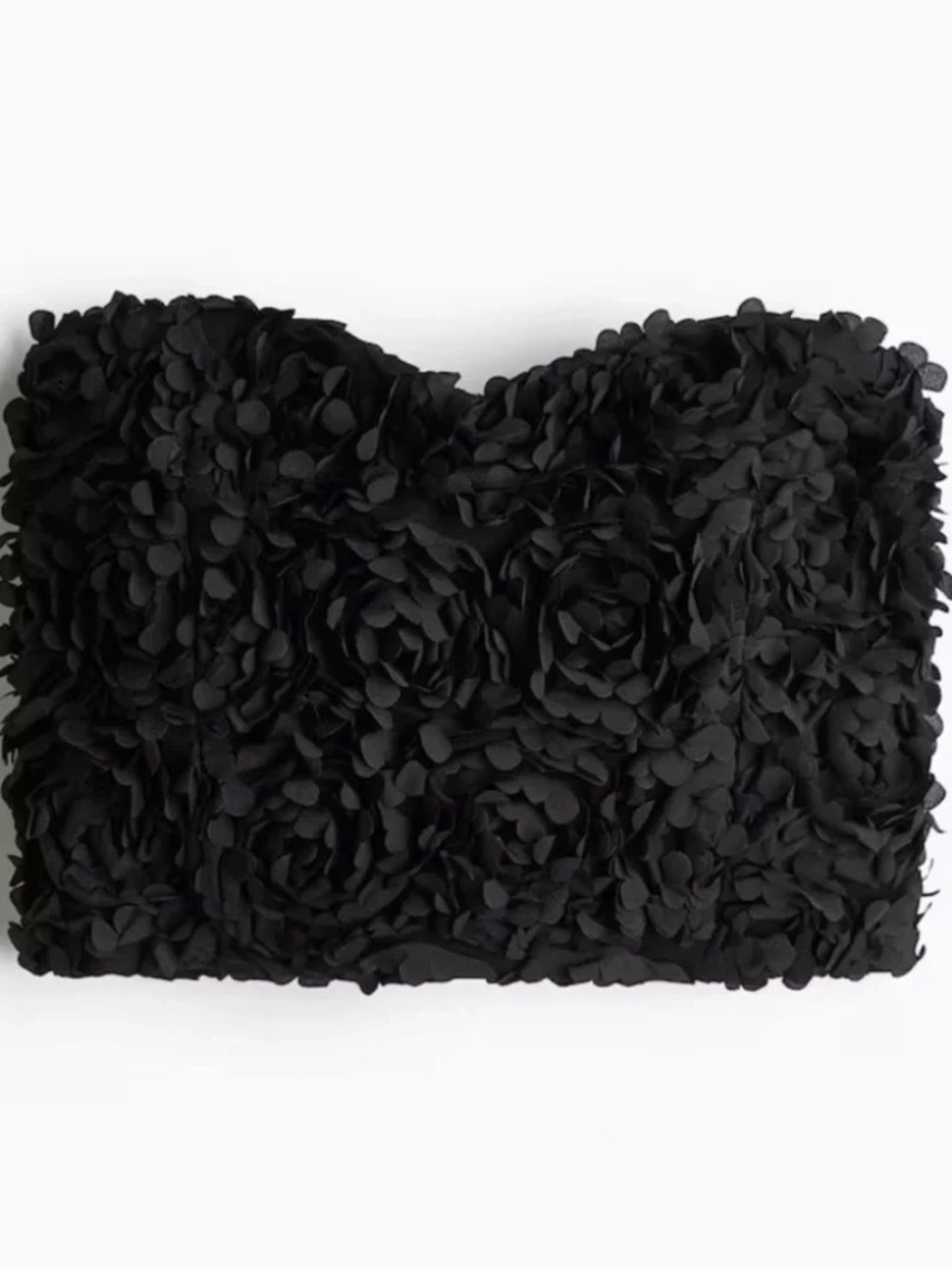 H&M Black Floral Appliqué Strapless Crop Top Size MEDIUM